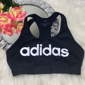 Adidas Black Sports Bra Climalite Racer Back W/ Large White Logo S